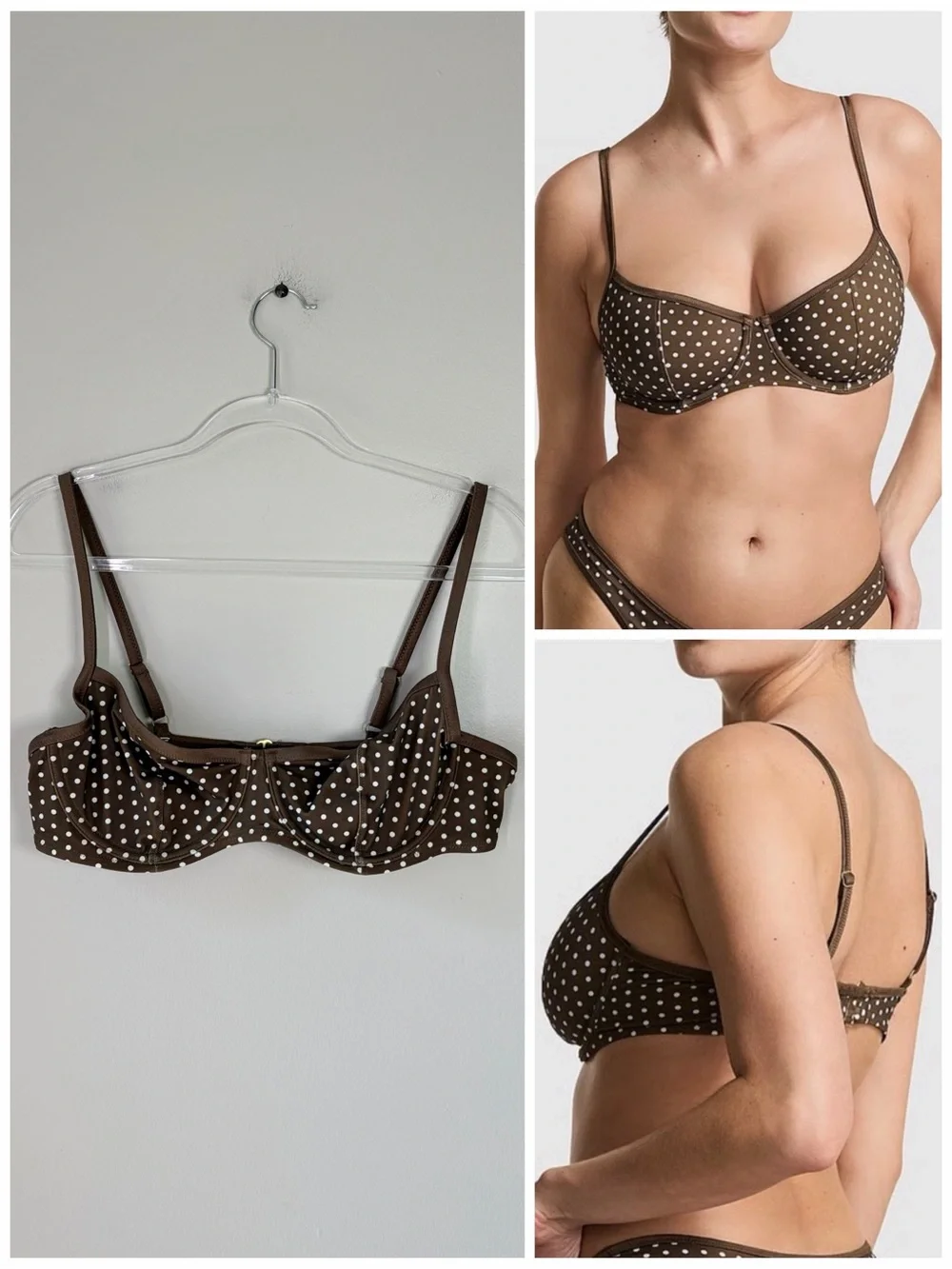 Frankie’s Bikini VS PINK Brown Polka Dot Buttercup Bikini Top Flirty Beach